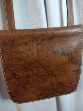 Patricia Nash Granada Map Print Brown Leather Crossbody Bag Purse